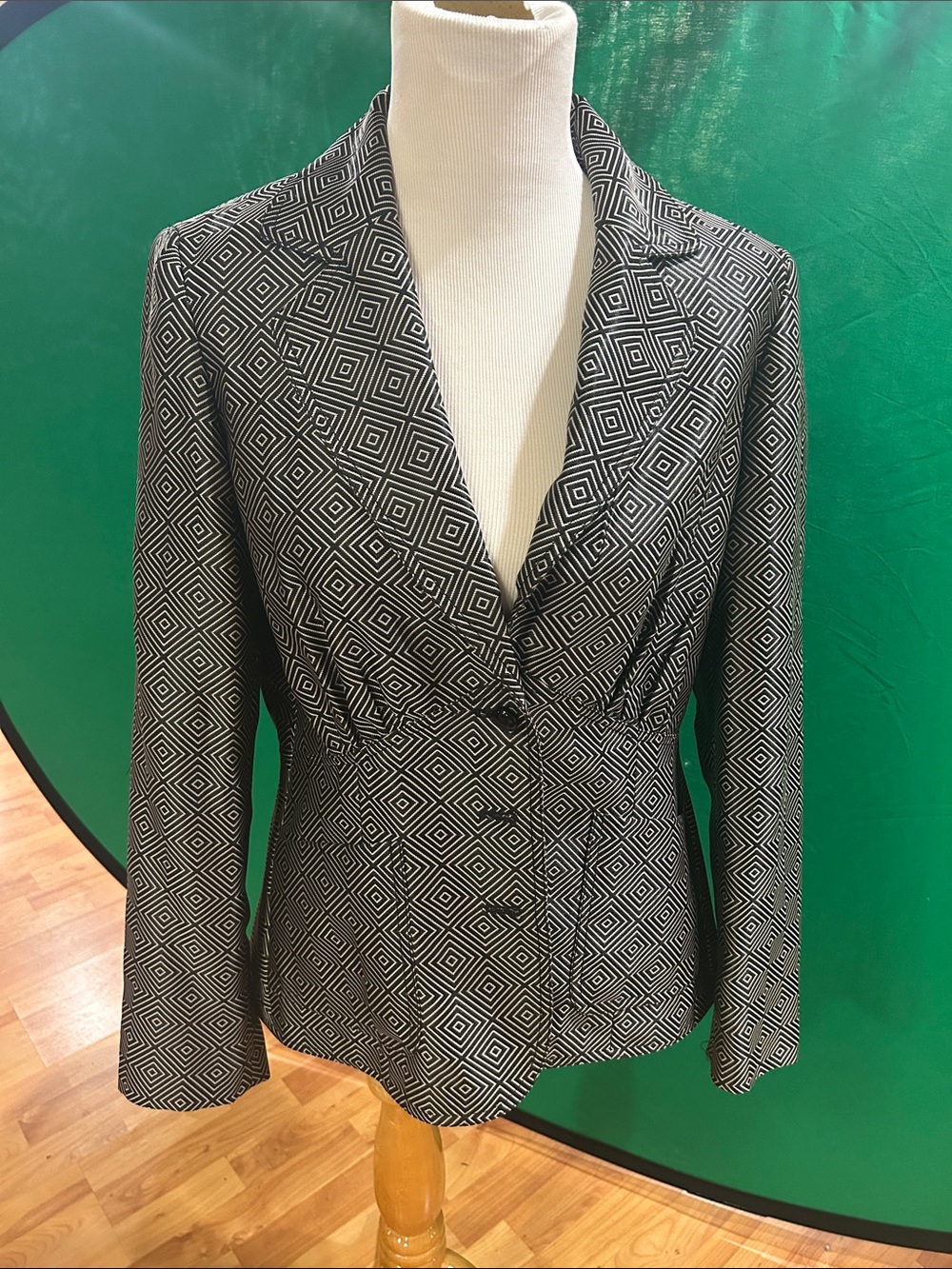 Etcetera Black and White Geometric Pattern Blazer